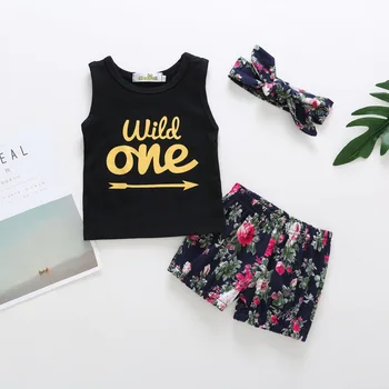 

Girls new beautiful sleeveless shirt + pants + headscarf three-piece suit fashion girls suit