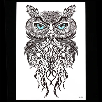 

1pc Black Realistic Owl Design Tattoo Sticker Temporary Paste Paper Decal HB532 Beauty Women Men Flower Arm Body Back Art Tattoo