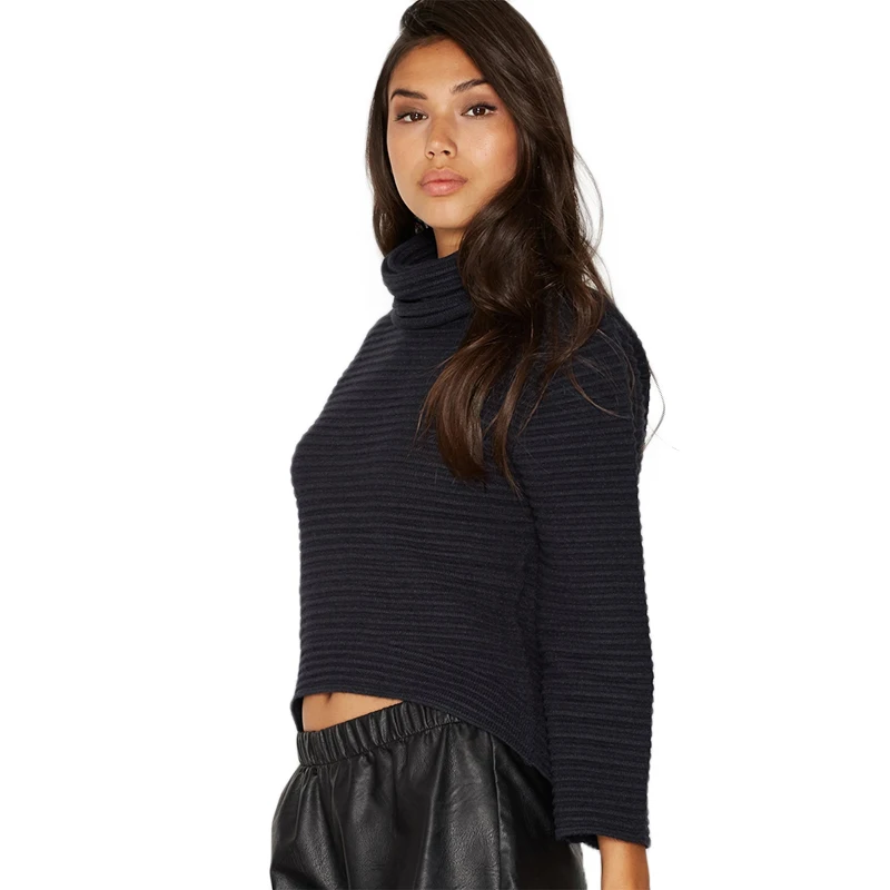 kissmilk 2017Plus Size Solid Black Turtleneck  Women Sweaters  High-low Full Sleeve Knitted Female Short Big Size Pullovers Lady