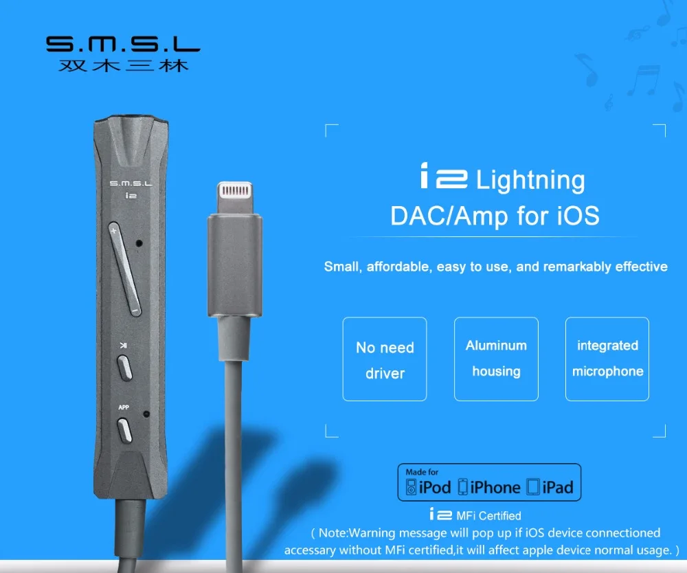 SMSL i2 мини портативный усилитель Lightning DAC и усилитель для наушников Встроенный микрофон для iPhone/iPad/iPod/iOS