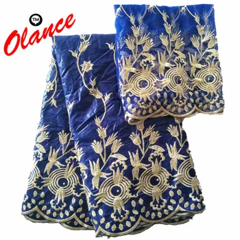 

Golden color Mysterious flowers pattern with Beads 5 yards Bazin Riche and 2 yards net lace KY16 WAX lace Fabric
