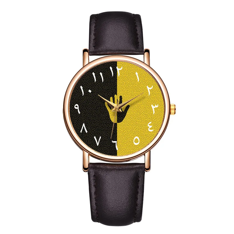 

B-9124 Arabic Numerals Dial Wrist Watches Men Quartz Sports Watch Smooth Leather Band