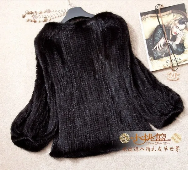 Женская короткая шуба из натурального меха норки с V образным вырезом|knitted mink fur