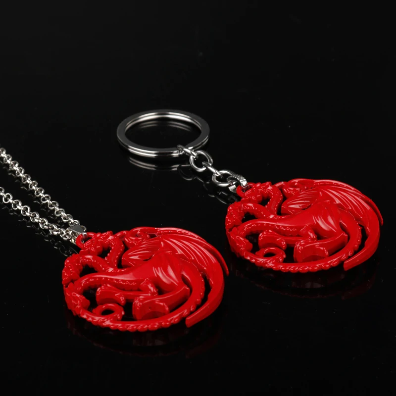 

MQCHUN Game Of Thrones Red Keychains House Targaryen Dragon Pendant Key Chain Metal Key Rings Holder Mens Souvenir Gift Chaveiro