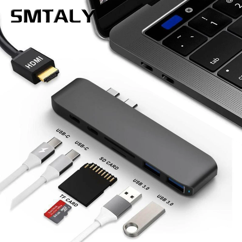 

Dual 3.1 Type-C Usb Hub 7-In-1 Hdmi 4K PD Charging Usb3.0 TF SD Card Reader Adapter Usb Port Splitter For Macbook Pro Air 2018