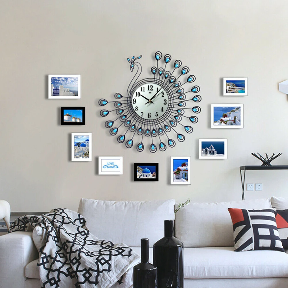 

Living Room Home Metal Office Luxury Silent Gift Decoration Hanging Wall Clock Art Peacock Quartz Fashion
