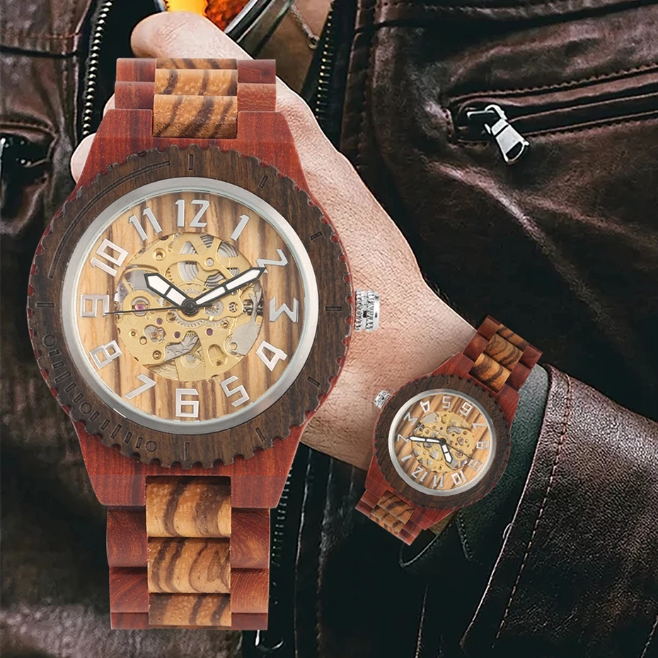 rabais arabes horloge luxe Royal pleine bois de YISUYA hommes Montres bande automatiques Dernier reloj Stop118 montre chiffres en mécanique 1 rabais arabes horloge luxe 1
