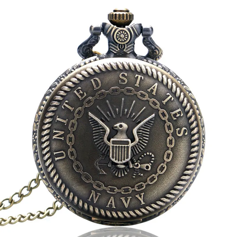 

Cool Bronze United State Navy Theme Quartz Fob Pocket Watches Necklace Chain Vintage Pendant for Men Women Reloj de bolsillo
