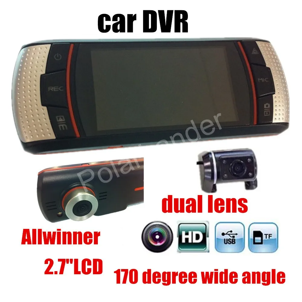 Car Recorder Allwinner dual lens two cameras auto DVR Full HD 2.7 LCD