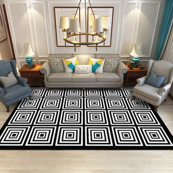 

Fashion Modern Black White Checked Geometric Floor Door Mat Bathroom Parlor Living Room Bathroom Home Decorative Carpet Area Rug