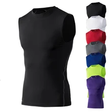 Новинка, мужские рубашки для бега, компрессионные, быстро сохнут, эластичные, без рукавов, жилет, одежда для спортзала, трико для фитнеса, майка, футболки для бега