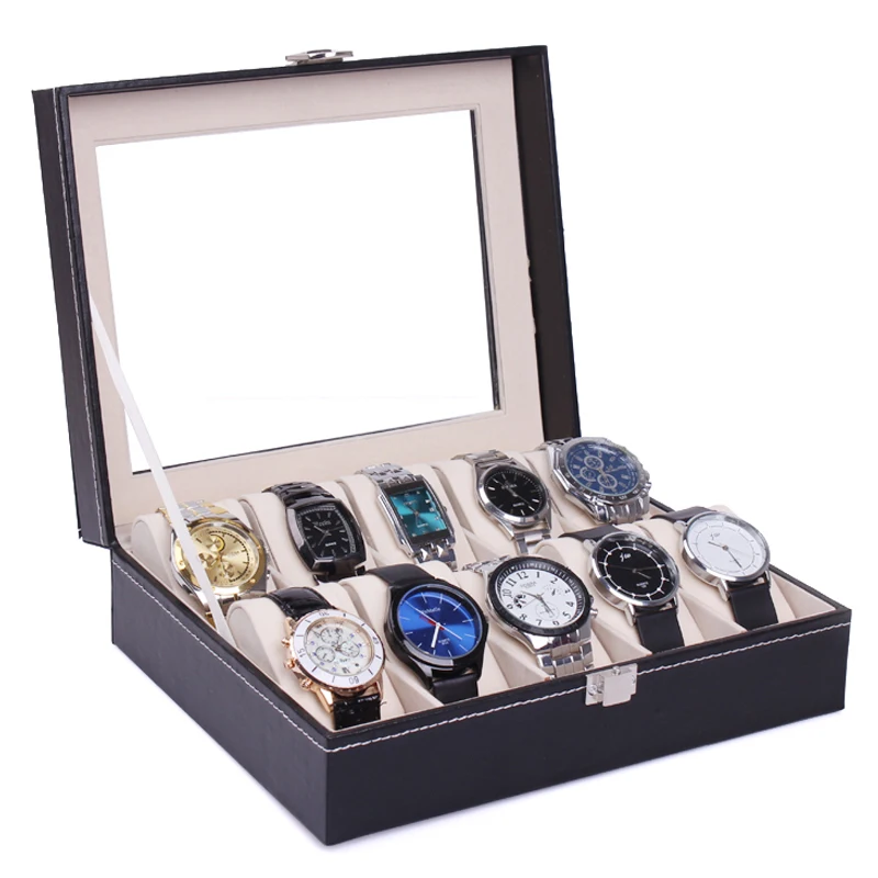 High Quality PU Leather 10 Slots Wrist Watch Display Box Storage Holder
