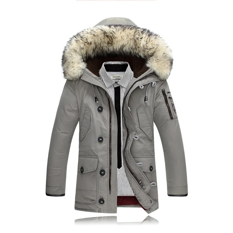 Зимняя пуховик мужской капюшоном Повседневное толстый теплый длинное пальто меховой Куртка с воротником Для куртка мужская зимняя пальто - Цвет: as pic