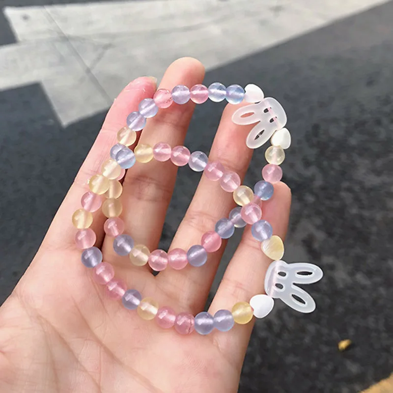 

2018 Sweet Cute Bunny Rabbit Colorful Natural Morgan Crystal Stone Beaded Charm Bracelets for Women Girls Wedding Party Jewelry