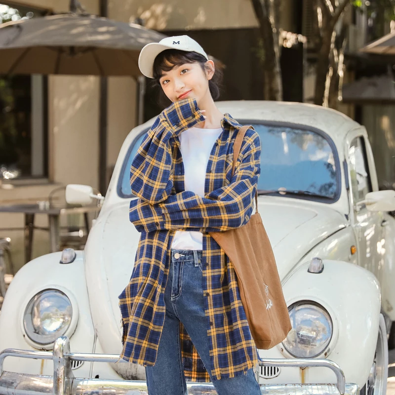 

Ladies Punk Casual Loose Plaid Shirt Women's Shirts Clothes Kawaii Ulzzang Vintage Female Punk Harajuku Tunic For Women