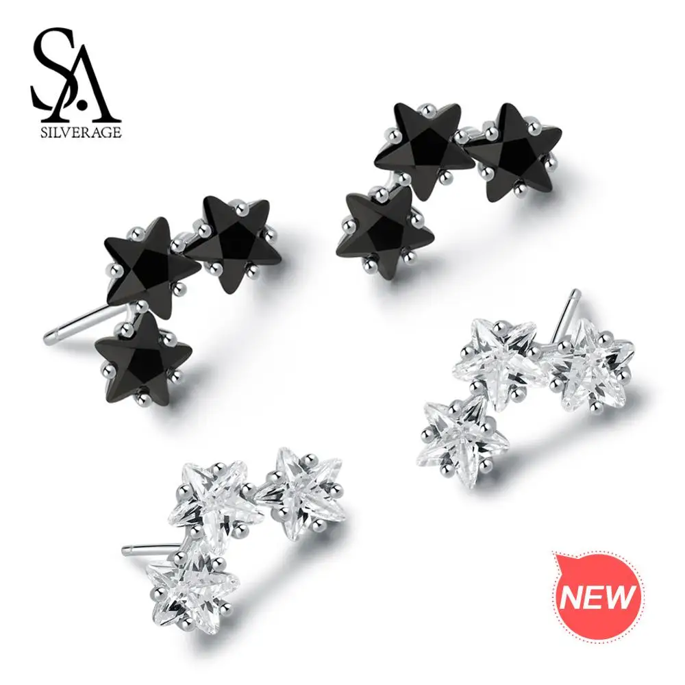 

SA SILVERAGE 925 Sterling Silver Star Crystal Stud Earrings AAA Zirconia 925 Silver Earrings for Woman Fine Jewelry