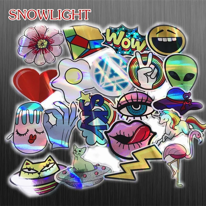 30Pcs/Lot Cool Motorcycle Laser Stickers Bomb Tide Brand ET Alien Decals For Skateboard Luggage Laptop Notebook Guitar Car