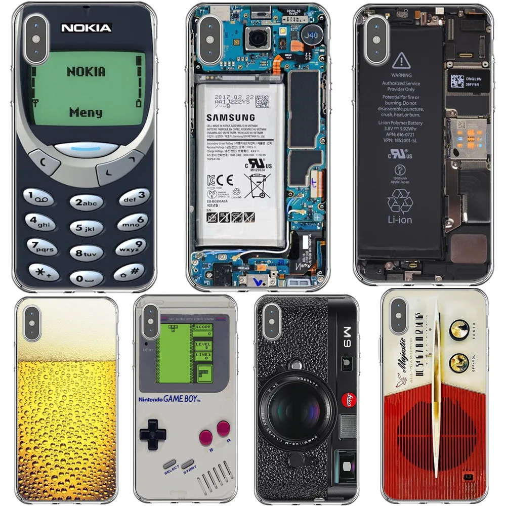 

Funny Broken Case for iPhone 7 8 Plus X 6 6S 5 5S SE Beer Gameboy Phone Battery Clear Hard PC Cover for iPhone XS Max XR Capa