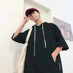 2019 летняя новая мужская модная трендовая Корейская Молодежная свободная однотонная хлопковая толстовка с коротким рукавом большого