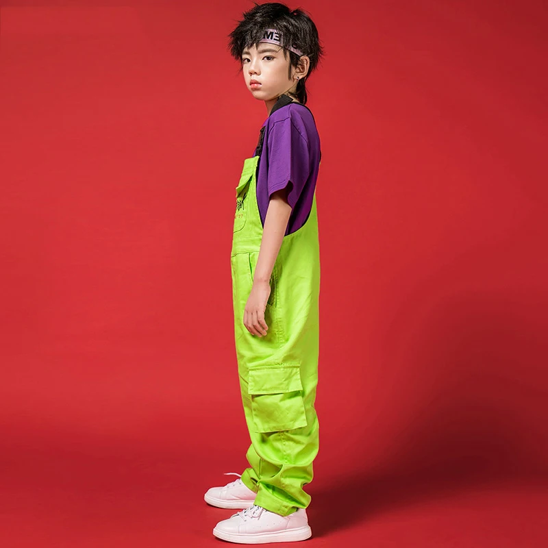 Одежда в стиле хип-хоп костюм для мальчиков танцевальный неоновый зеленый комбинезон для уличных танцев, детская танцевальная одежда для мальчиков в стиле хип-хоп BL1932