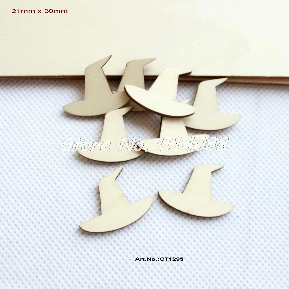 

(50pcs/lot) 30mm- Halloween Witch Brooches ( No pin) Hat Rustic Blank Wooden Witch Hat Party Scrapbooking CT1295