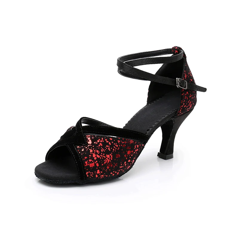 Alharbi Танго, латина Обувь для танцев для девочек Для женщин Бальные мягкая обувь на высоком каблуке туфли на высоком каблуке «цветок Танцы обувь дамы Выделите танцевальная обуь - Цвет: Red 7cm heel