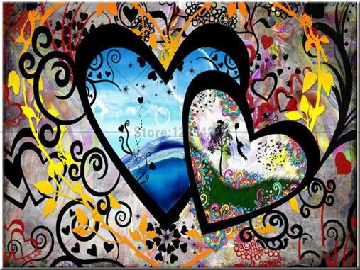 

New Needlework Resin Diamond Embroidery colorful heart landscape Diy Diamond Painting Rhinestones Full Drill Diamond