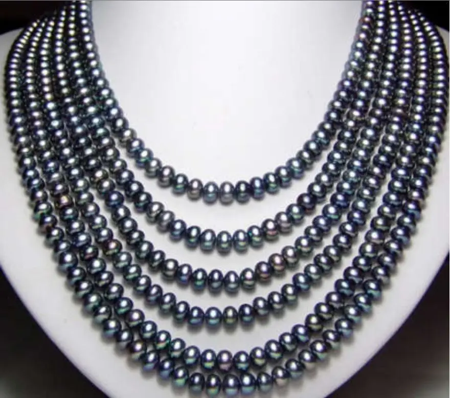 

Wholesale FREE SHIPPING >>> Long 130" 7-8mm Black Akoya Cultured Pearl Necklace AAA+001