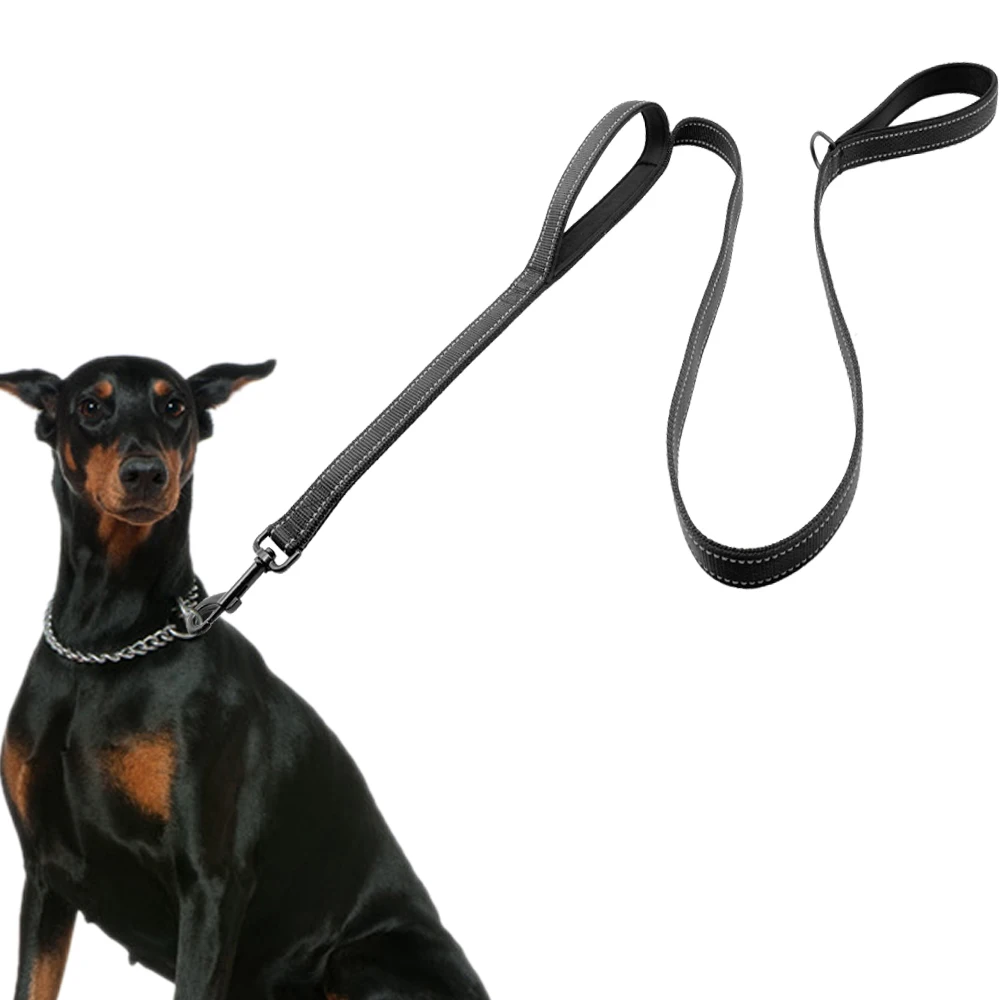 Buy Dog Leash 2 Handles Black Nylon Padded Double