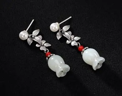 

Sterling S925 925 silver Drop Earrings Natural stone keiskei bead for woman earring trendy 39MM
