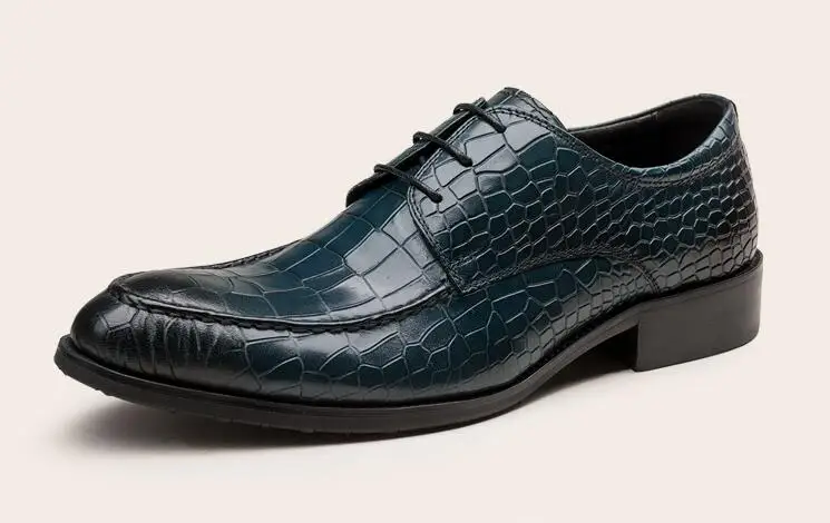 Платье Мужская обувь на шнуровке натуральная кожа аллигатора печати лоскутное плед smart casual туфли дерби темно-синие Летние кеды