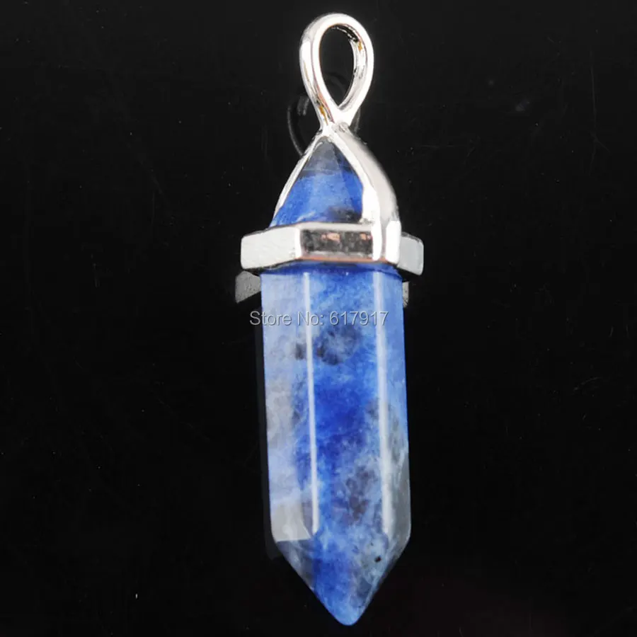 

Free Shipping Lapis Lazuli Hexagonal Pointed Reiki Chakra Healing Silver Pendant Bead For Necklace Jewelry 1PCS TN3056