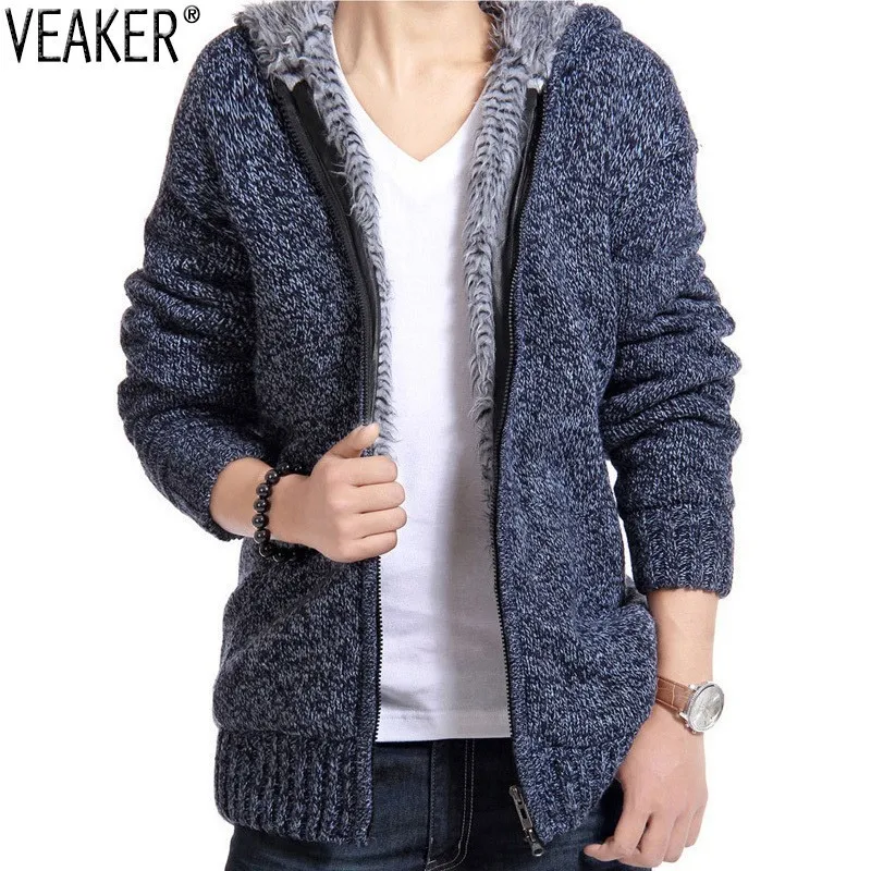 2018 الخريف الرجال سستة Sweatercoat البلوزات الصوف مقنعين محبوك سترة معطف الشتاء عارضة سميكة سترة معاطف تريكو M-2XL