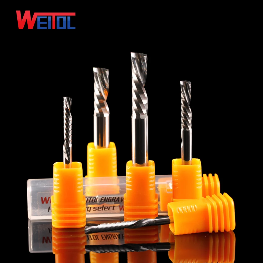 

Weitol 5A free shipping 1pcs 4mm 6mm left hand Single Flute Bit Carbide End Mill down cut CNC Router End Mills for Acrylic