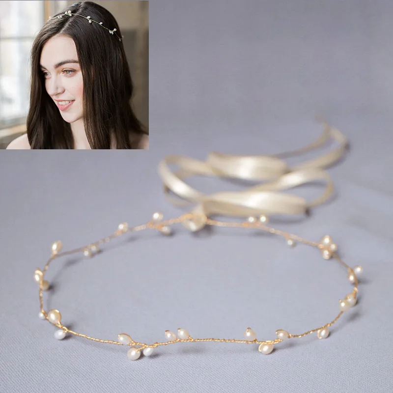 Elegant Fake Pearl Headband Hair Jewelry Romantic Bridal Head Chain