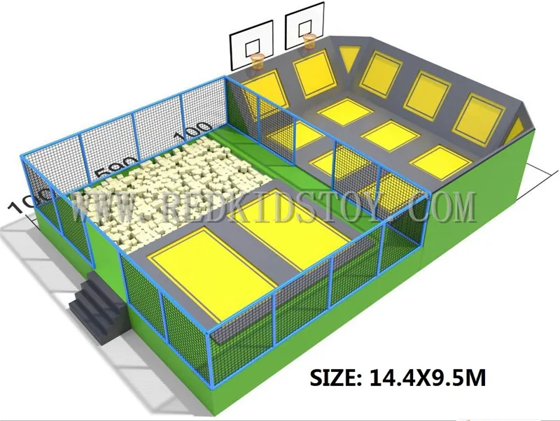 

Exported to Chile CE Certified Large Indoor Trampoline With Foam Pit and Basketball Games HZ-045