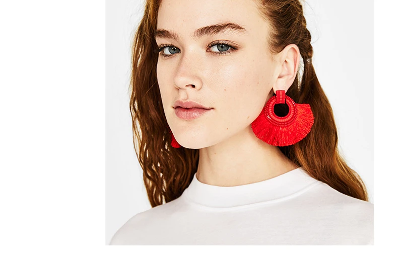 AYAYOO 2018 Boho Big Sector Tassel Earrings Multi Color Wedding Dangle Drop Earring for Women Girls Trendy Jewelry Wholesale  (5)