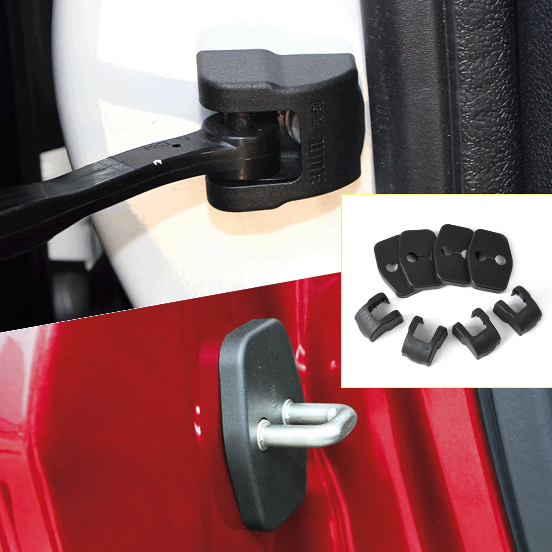 CITALL 4Pcs Car Door Striker Lock Cover +4Pcs Check Arm Stopper