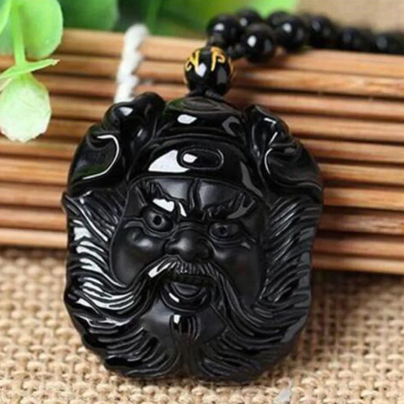 

jewelry fine Drop Shipping natural Obsidian handwork chinese ZhongKui Pendant amulet blessing necklaces with free bead chain