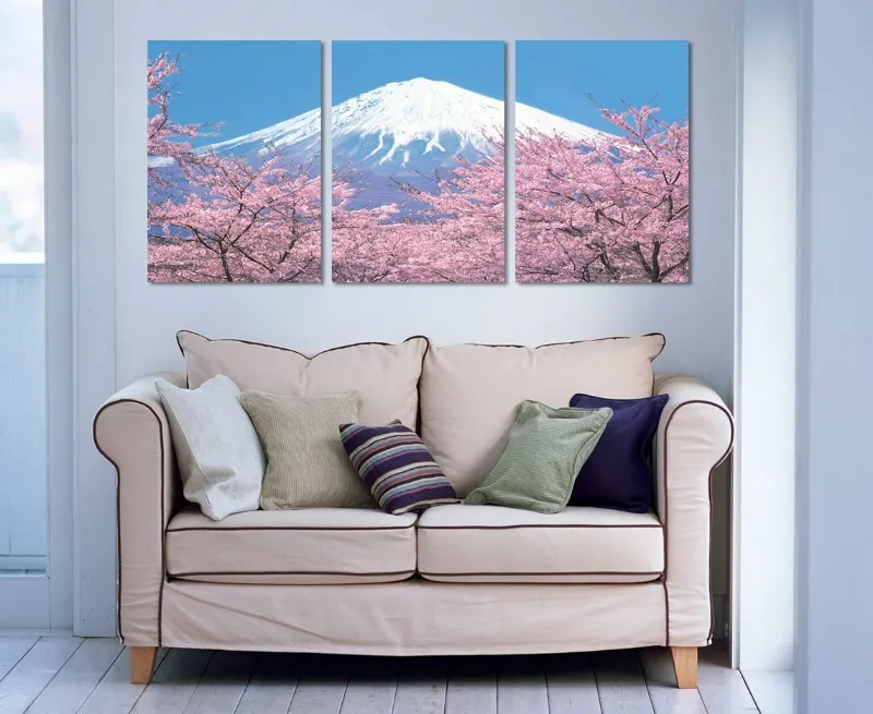 

3 Panel Modern Painting Home Decorative Art Picture Paint on Canvas Prints Mount Fuji and cherry blossoms