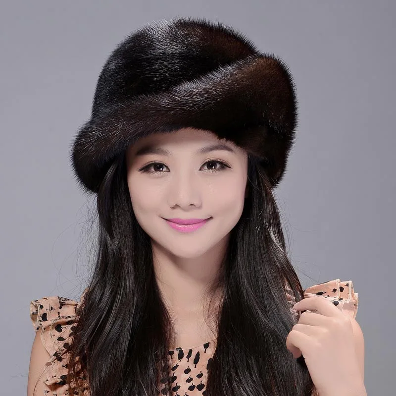 Women winter fur hats real mink fur hat thick knitted berets 2015