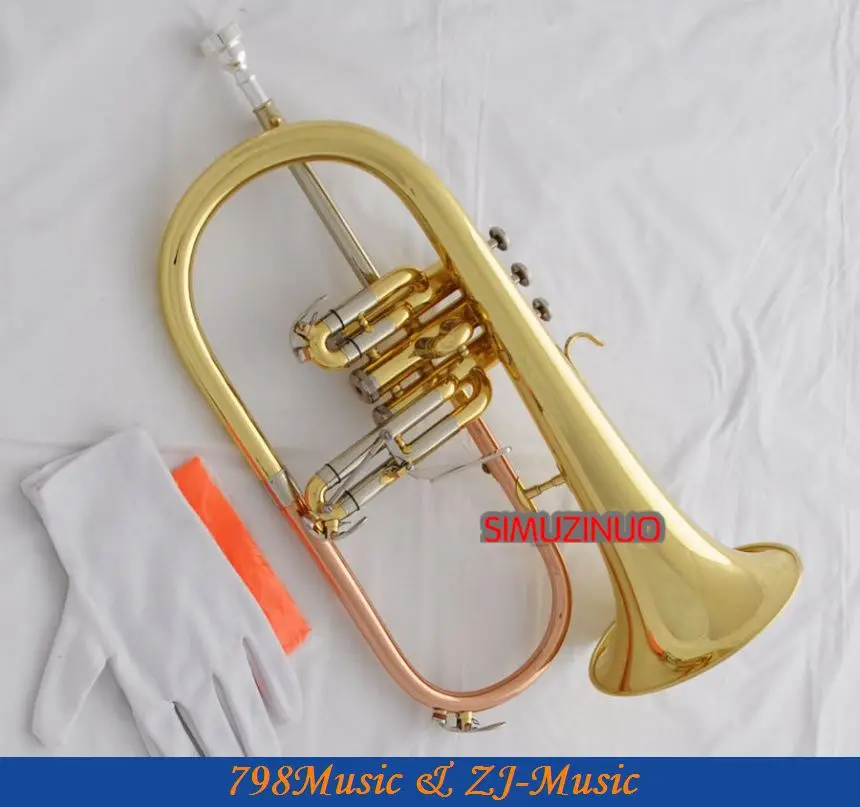 Professional New Gold Flugelhorn Abalone Button B Flat Flugel Horn With