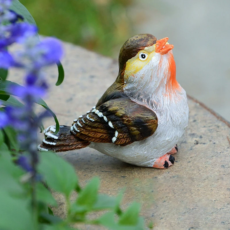 

10 Style Animal Bird Ornament Figurine with Iron Ring Cute Bird Resin Crafts Garden Design Landscape Sculpture Festival Decor