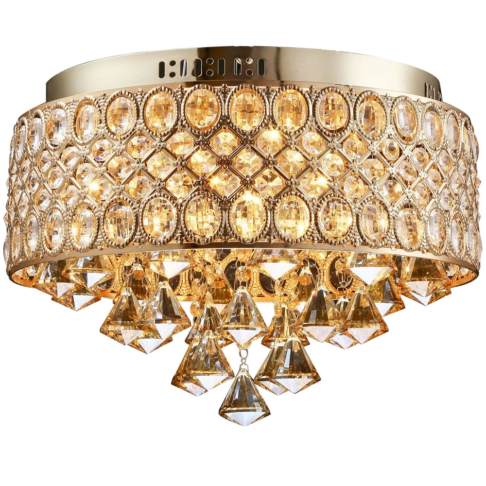 Flush Mount Gold Chandelier Crystal Lights 4 Lights Bulb Not Include By