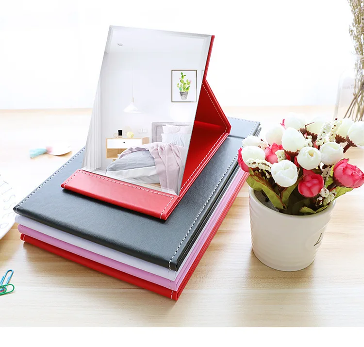 Folding Leather Table Traveling Hand Makeup Mirror Compact Foldable Mirrors Beauty Cosmetic Mirror Makeup Tools