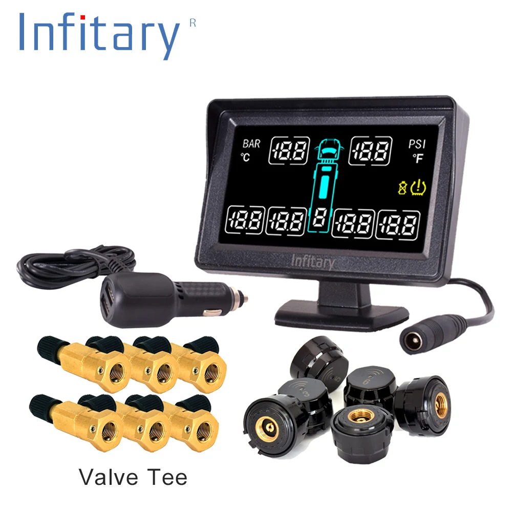 

2019 best quality car alarm car styling TPMS for truck support 6 wheels tire pressure LCD monitor system with 6 External sensors