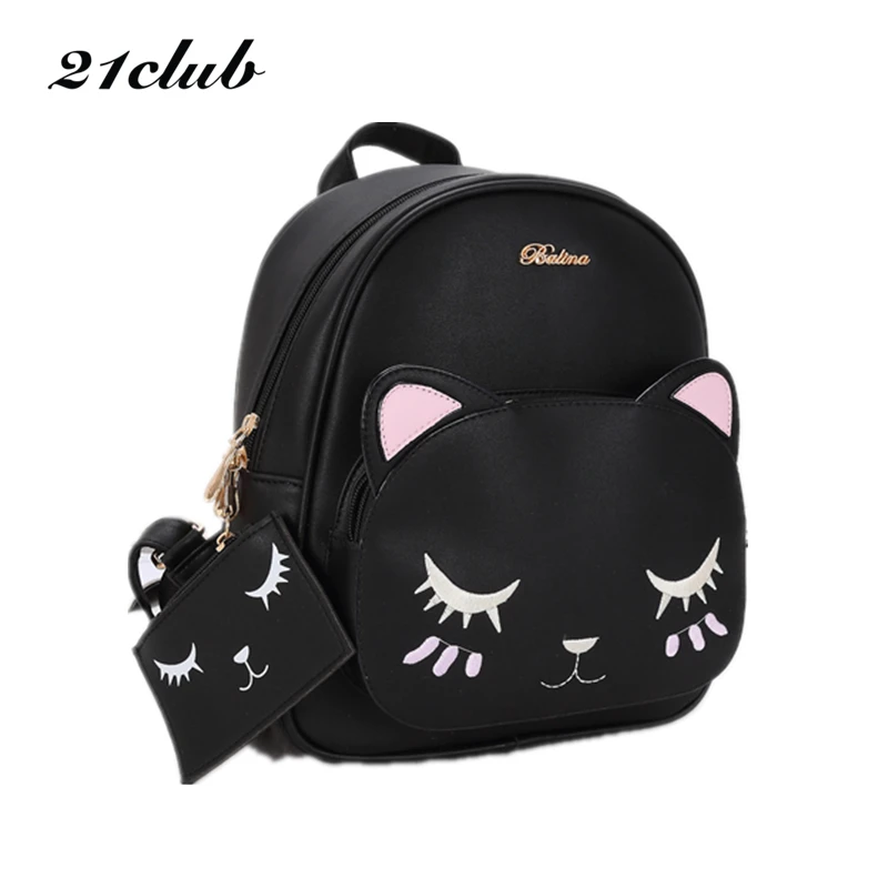 

21club brand women black cat rucksack cute shoulder composite bag hotsale lady purse shopping bags preppy style student packpack
