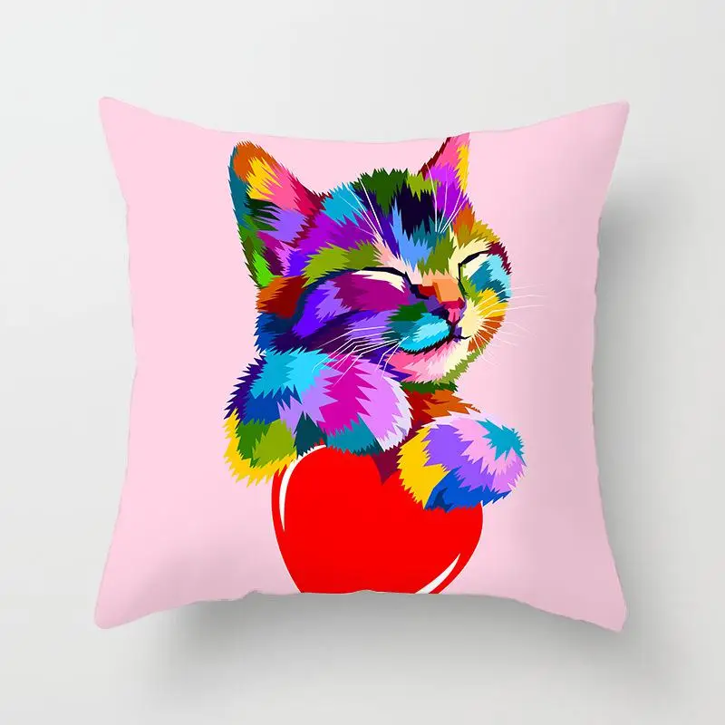 Colorful Animal Cushion Cover Lovely Cat Dog Giraffe Zebra Lion Pillow Cover Polyester Pillow Case Home Decor