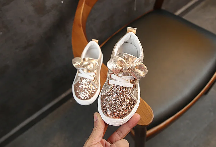 Новая популярная детская обувь с блестками, детская обувь для девочек, Enfant, с бантом, весенне-осенняя повседневная обувь для детей