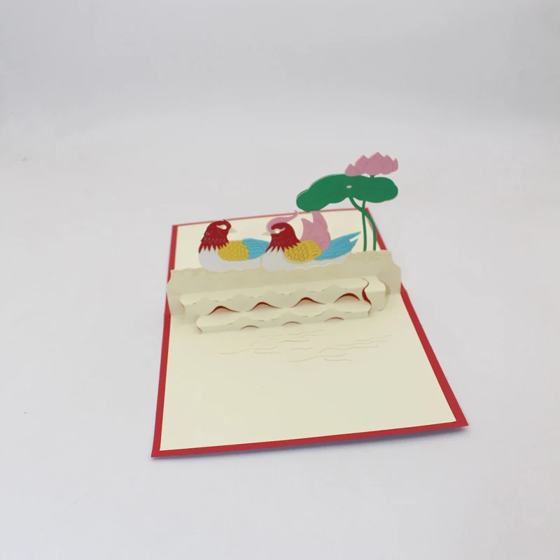  3D Handmade Chinese Mandarin Ducks Playing In The Water Paper Invitation Greeting Cards Wedding Pos - 32915078789